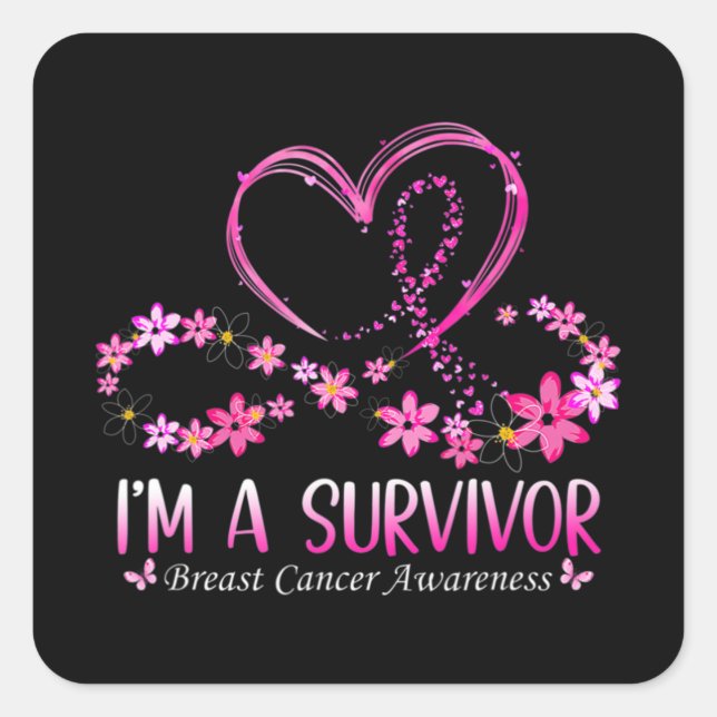 Woman I'm A Survivor Breast Cancer Awareness Pink  Square Sticker (Front)