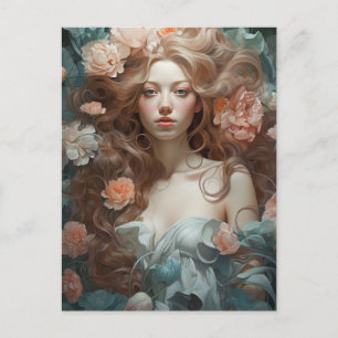 Woman in a Bed of Flowers Postcard