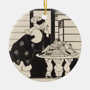 Woman in a Bookshop, design for a 'Yellow Book' co Ceramic Tree Decoration