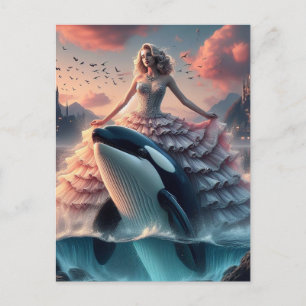 Woman in a Fancy Pink Dress Killer Whale Ride Postcard