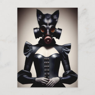 Woman in a Gas Mask and Leather Suit Postcard