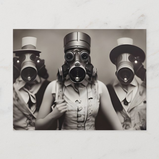 Woman in a Gas Mask Postcard (Front)