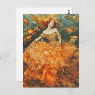 Woman in a GoldFish Dress Fashion Postcard