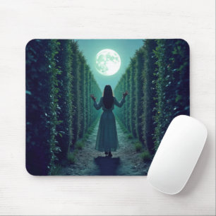 Woman In a Moonlit Tall Hedge Mouse Pad