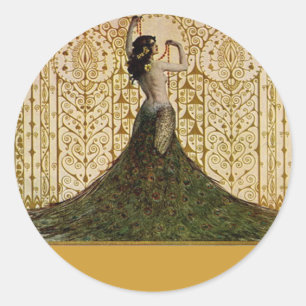Woman in a Peacock Skirt Classic Round Sticker