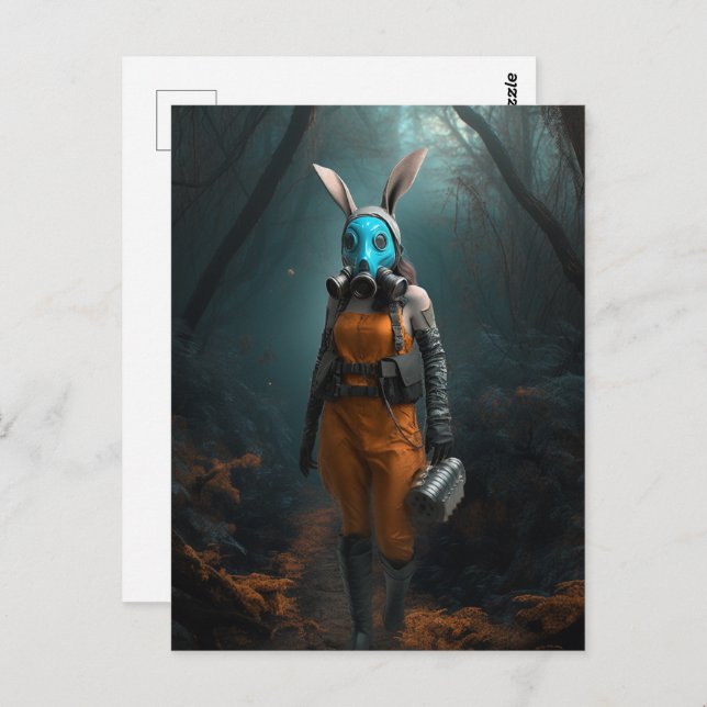 Woman in a Rabbit Ear Gas Mask Postcard (Front/Back)