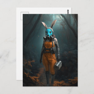 Woman in a Rabbit Ear Gas Mask Postcard