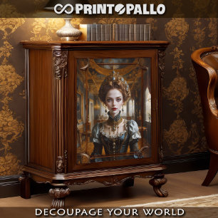 Woman in a renaissance dress in a baroque room tissue paper