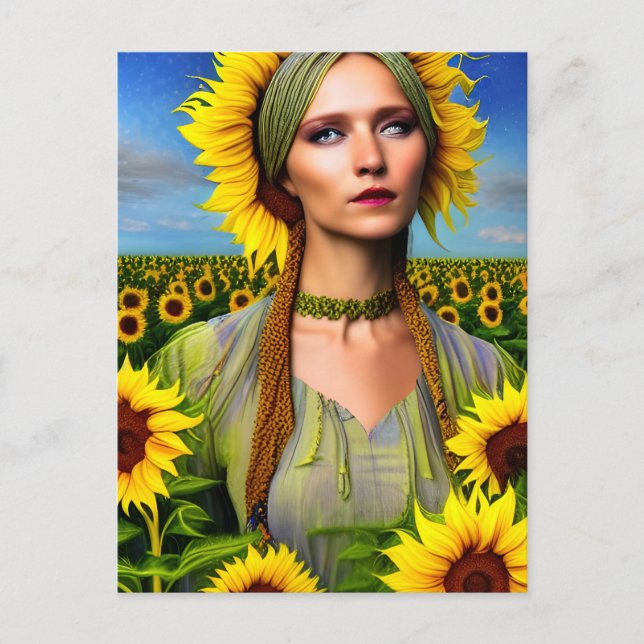 Woman in a Sunflower Field Postcard (Front)