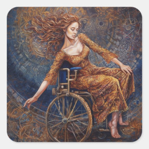 Woman in a wheelchair dancing joyful square sticker