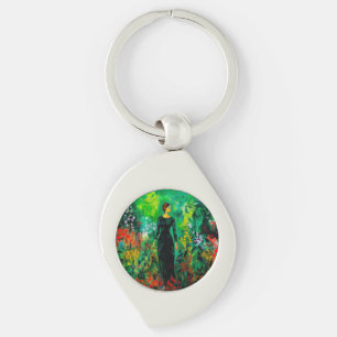 Woman in Beautiful Green Meadow Key Ring