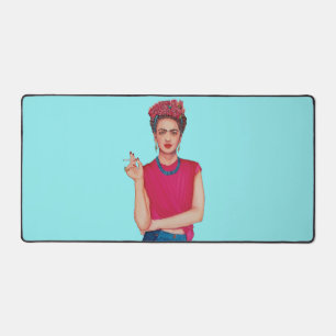 Woman in blue jeans oil painting desk mat