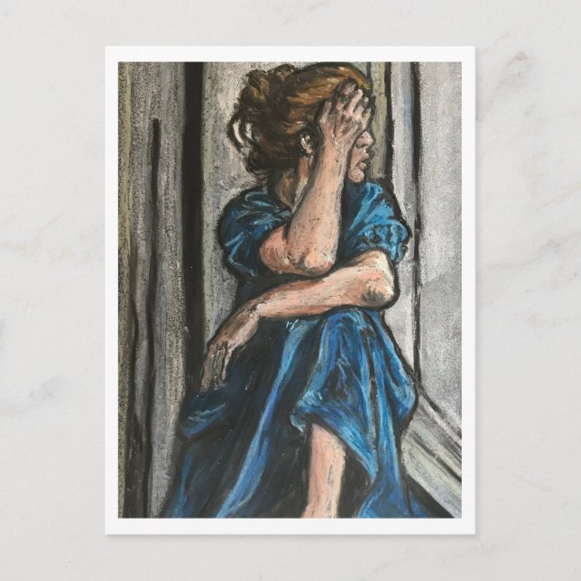 Woman in blue post card (Front)