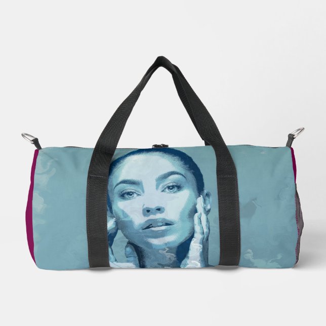 "Woman in Blue" Premium Canvas Duffle Bag (Front)