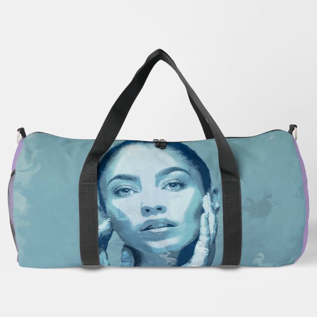 "Woman in Blue" Premium Canvas Duffle Bag (Back)
