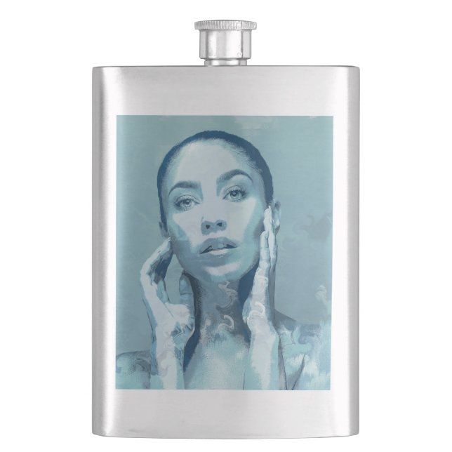 "Woman in Blue" Premium Canvas Hip Flask (Front)