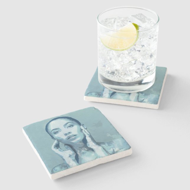 "Woman in Blue" Stone Coaster (Side)