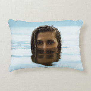 Woman in body of water in the morning decorative cushion