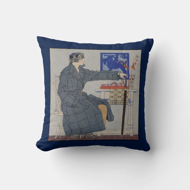 Woman in Cafe with Umbrella Vintage Painting Cushion (Front)