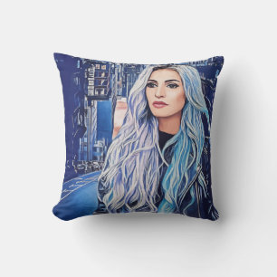 Woman In City Surreal Abstract Art Cushion