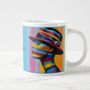 Woman in Colourful 5 Hat striking silhouette Large Coffee Mug
