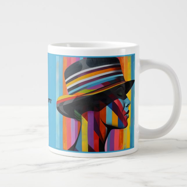 Woman in Colourful Hat 2 striking silhouette Large Coffee Mug (Right)