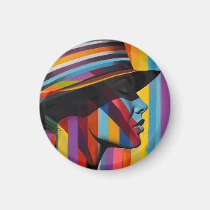 Woman in Colourful Hat 2 Striking silhouette Magnet