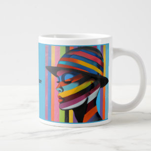 Woman in Colourful Hat 3 striking silhouette Large Coffee Mug