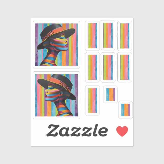 Woman in Colourful Hat 7 striking silhouette (Sheet)