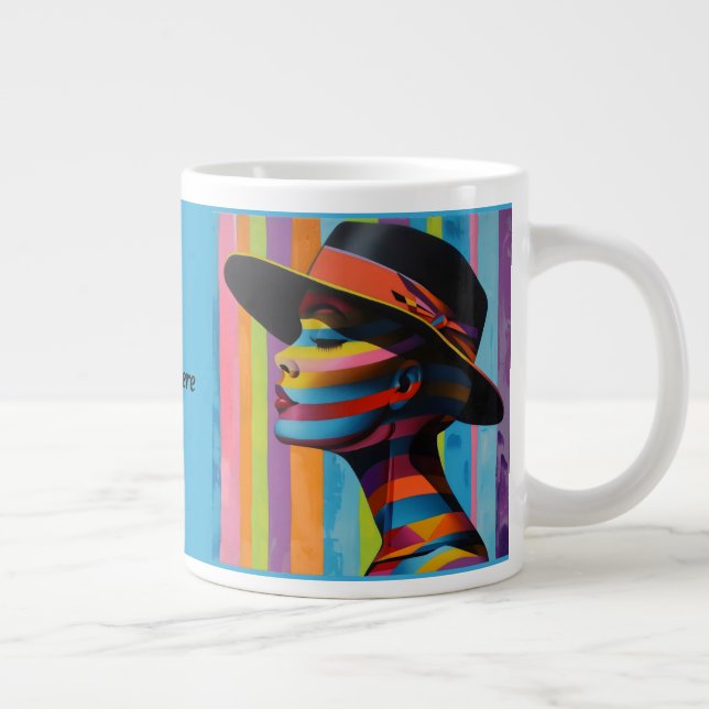 Woman in Colourful Hat 7 striking silhouette Large Coffee Mug (Right)