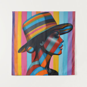 Woman in Colourful Hat 7 Striking silhouette Tapestry