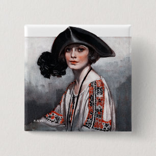 Woman in Embroidered Blouse 15 Cm Square Badge