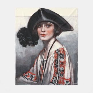 Woman in Embroidered Blouse Fleece Blanket