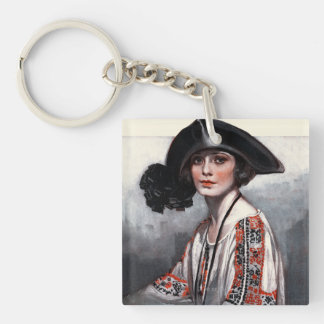 Woman in Embroidered Blouse Key Ring