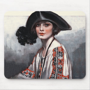 Woman in Embroidered Blouse Mouse Pad