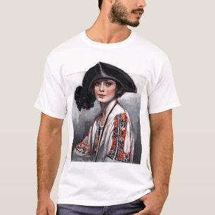 Woman in Embroidered Blouse T-Shirt