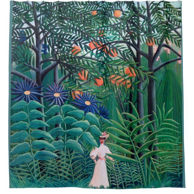 Woman in Exotic Tropical Forest Shower Curtain (Front)