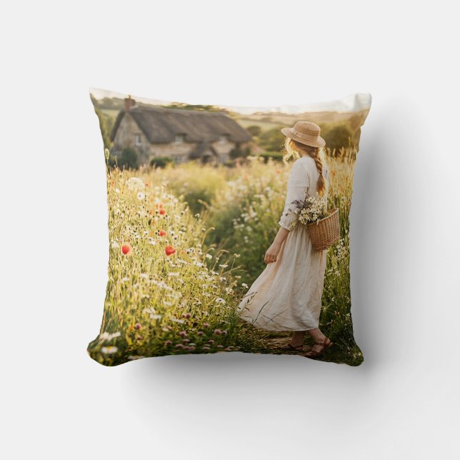 Woman in Field of Wheat Cushion (Front)