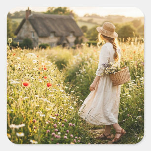 Woman in Field of Wheat Square Sticker