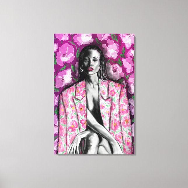 Woman In Flowers Jacket Canvas Print (Front)