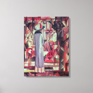 Woman in front of a large illuminated window canvas print
