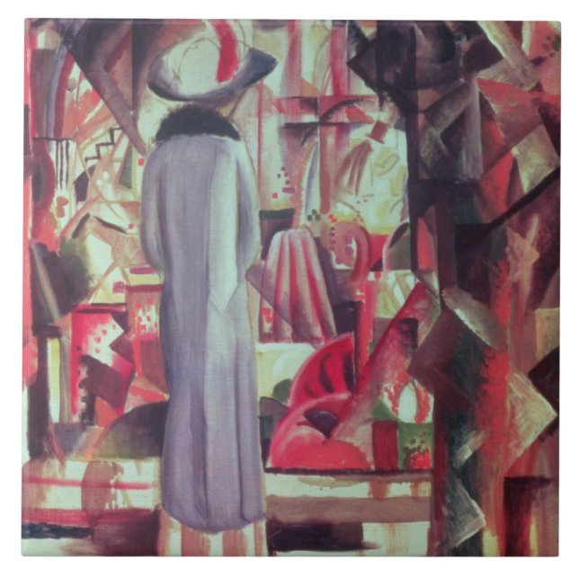 Woman in front of a large illuminated window tile (Front)