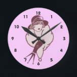 Woman In Fur Stole Art Deco Round Clock<br><div class="desc">A woman all dressed up in a hat and fur stole wearing gloves art deco wall clock. Click on Customize to add text and change font size, style, and color. This image is available on many products in my store. Please visit my store at Smilin' Eyes Treasures to see more...</div>