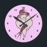 Woman In Fur Stole Art Deco Round Clock<br><div class="desc">A woman all dressed up in a hat and fur stole wearing gloves art deco wall clock. Click on Customize to add text and change font size, style, and color. This image is available on many products in my store. Please visit my store at Smilin' Eyes Treasures to see more...</div>