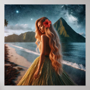 Woman in Grass Skirt Poster