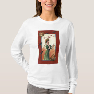 Woman in Green Dress Peeling Apple T-Shirt
