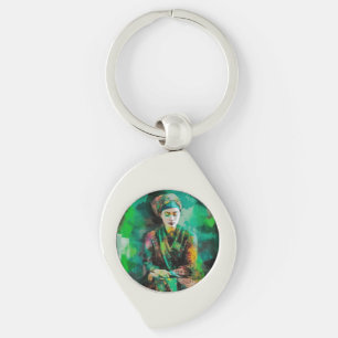 Woman in Green Key Ring