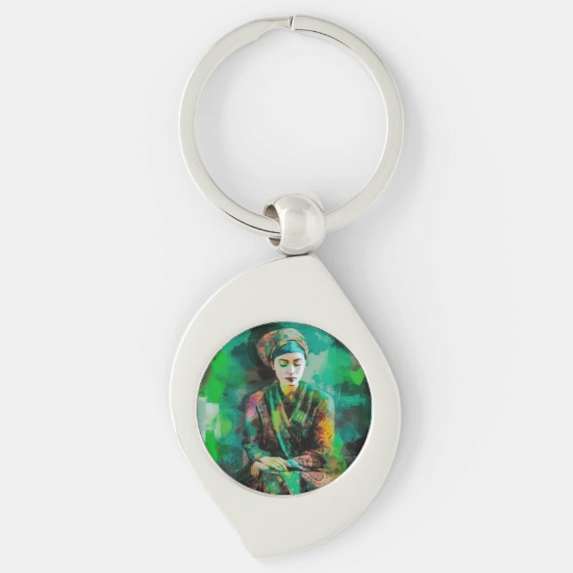 Woman in Green  Key Ring (Front)