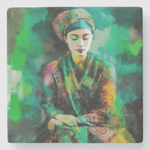 Woman in Green Stone Coaster