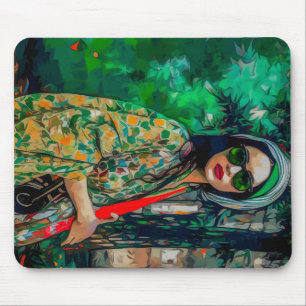 Woman in Green Sunglasses Mouse Pad